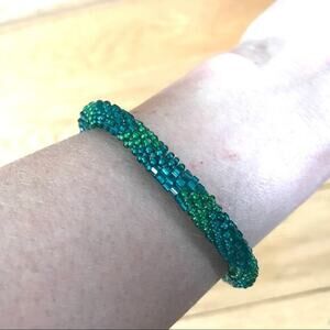 Blue/Green Glass Seed Bead Woven Rope‎ Bracelet